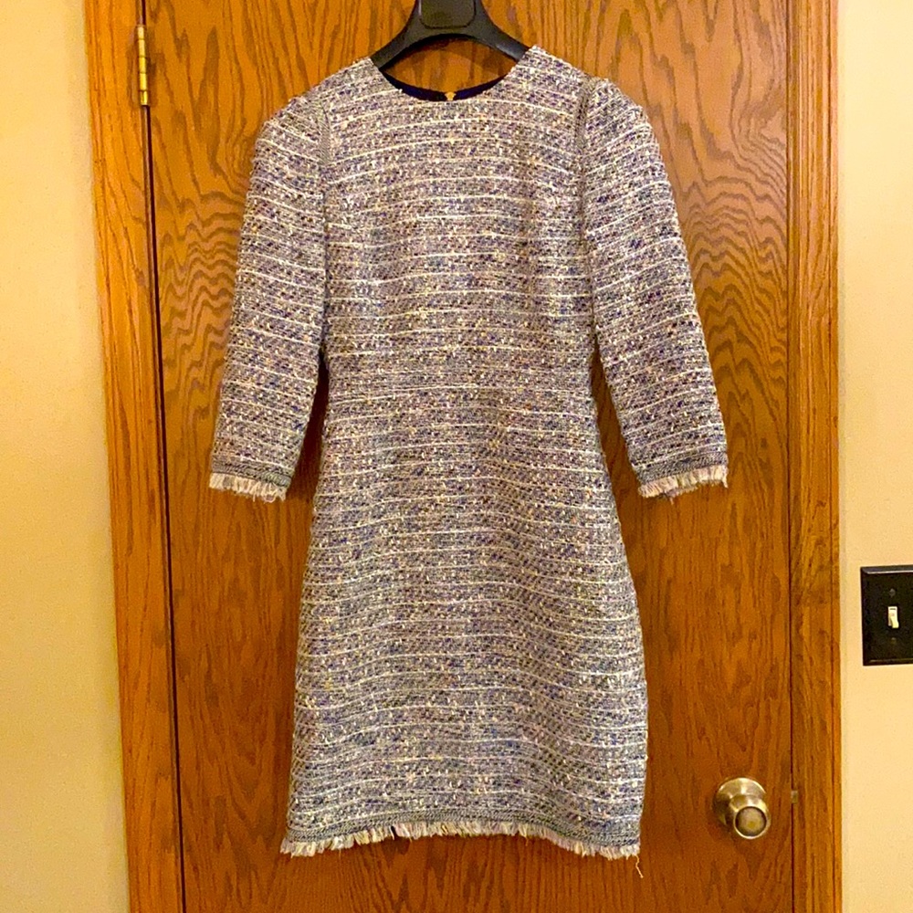 J Crew multi-color tweed fringe hem dress. Size 2